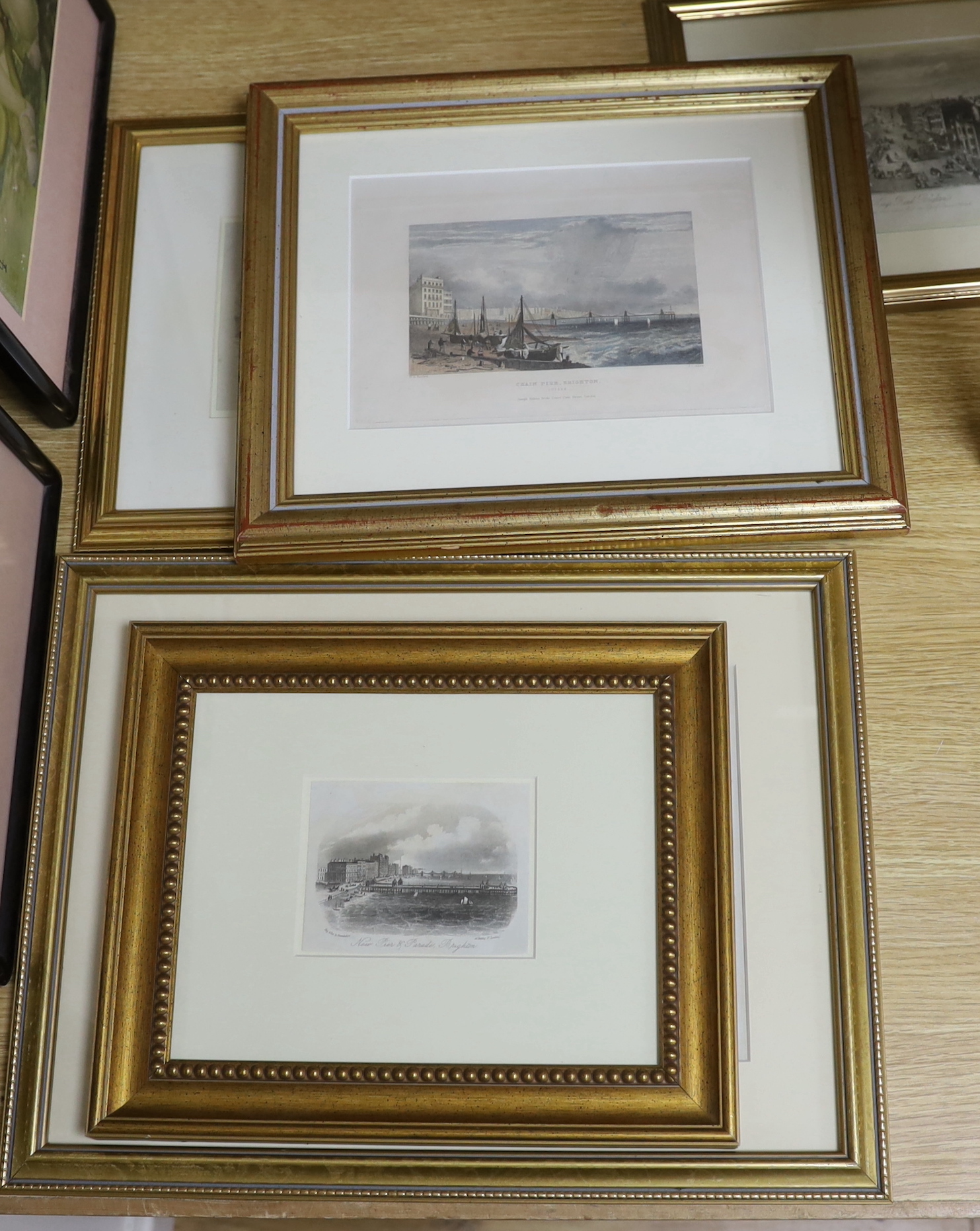 Four 19th century engravings and prints of Brighton Piers, some hand coloured including, ‘Chain Pier at the instant the platform separated on the memorable 29th November 1836’ and ‘New pier & parade’, publ. Newman, toget